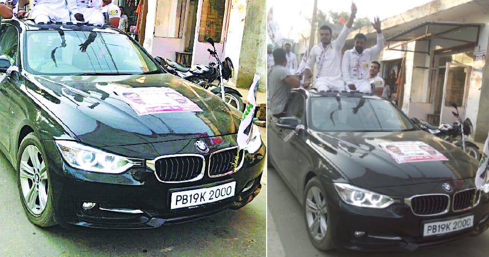 aam aadmi party road show in luxury bmw cars in barnala 