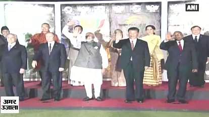 BRICS and BIMSTEC nation leaders pose for a group photograph