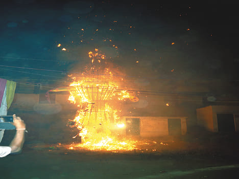 Burnt effigies of Ravana, fireworks