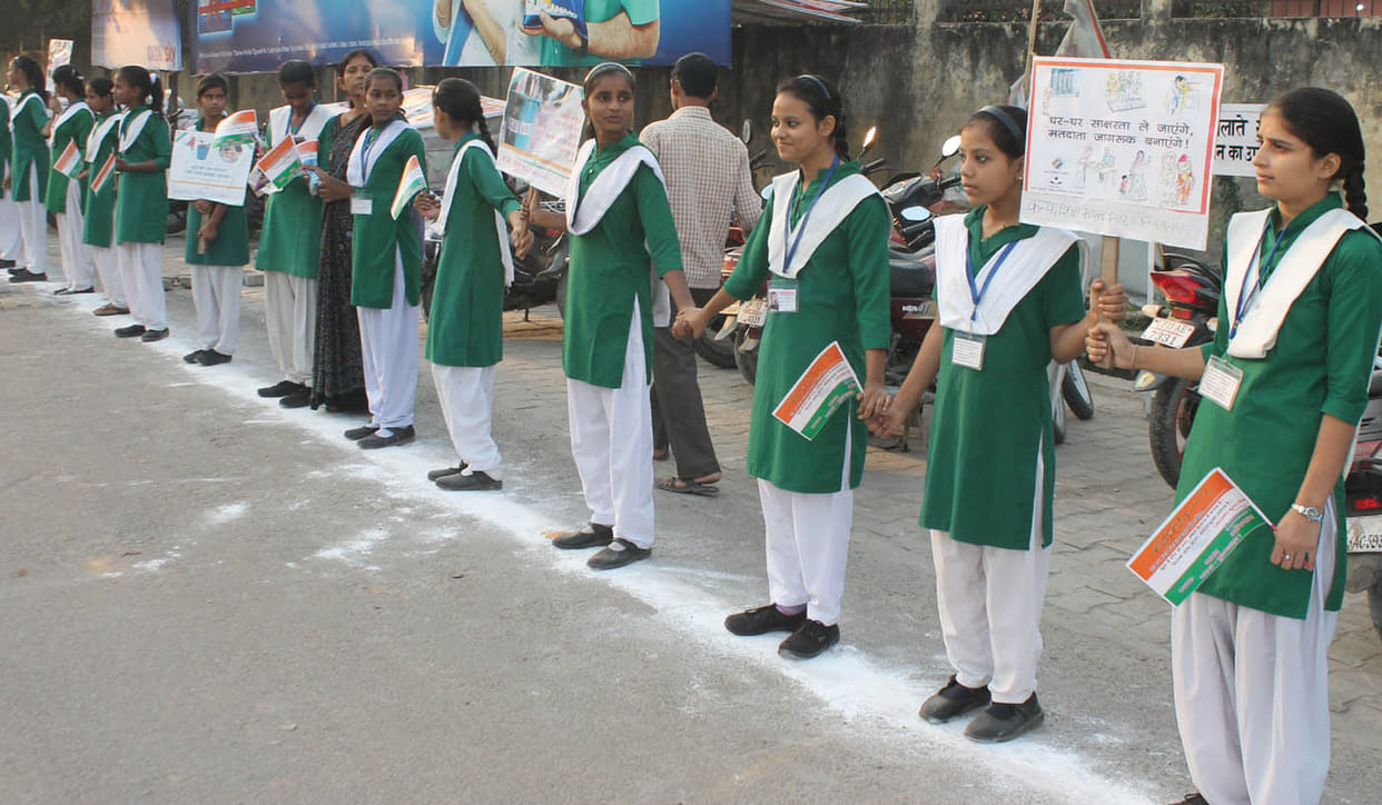 Made a human chain of voter awareness message