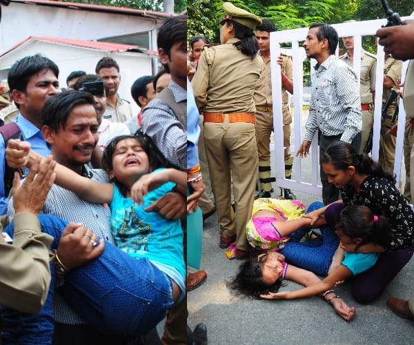 bulandshahr sisters protest infront cm house.