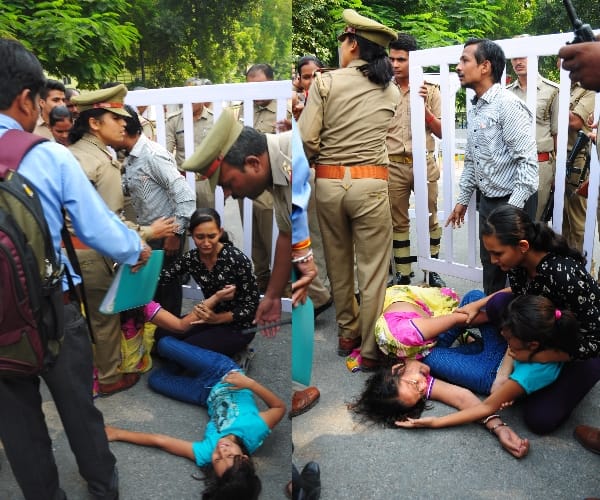 bulandshahr sisters protest infront cm house.