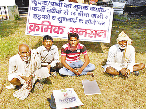 Old farmer sitting on a fast at the judgment