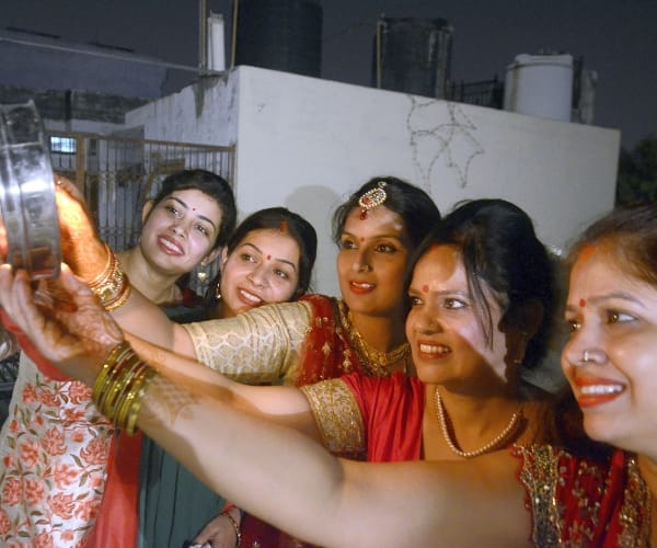  women perform worship on karwa chauth.