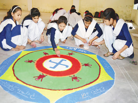 Rangoli decorated for voter awareness