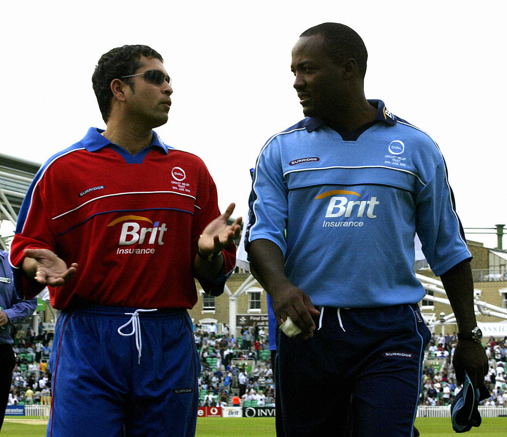 sachin tendulkar congratulates Brian lara on west indies victory over england in test 