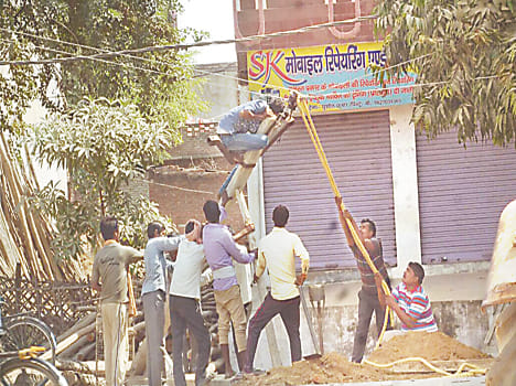 HT line broken pole truck collision
