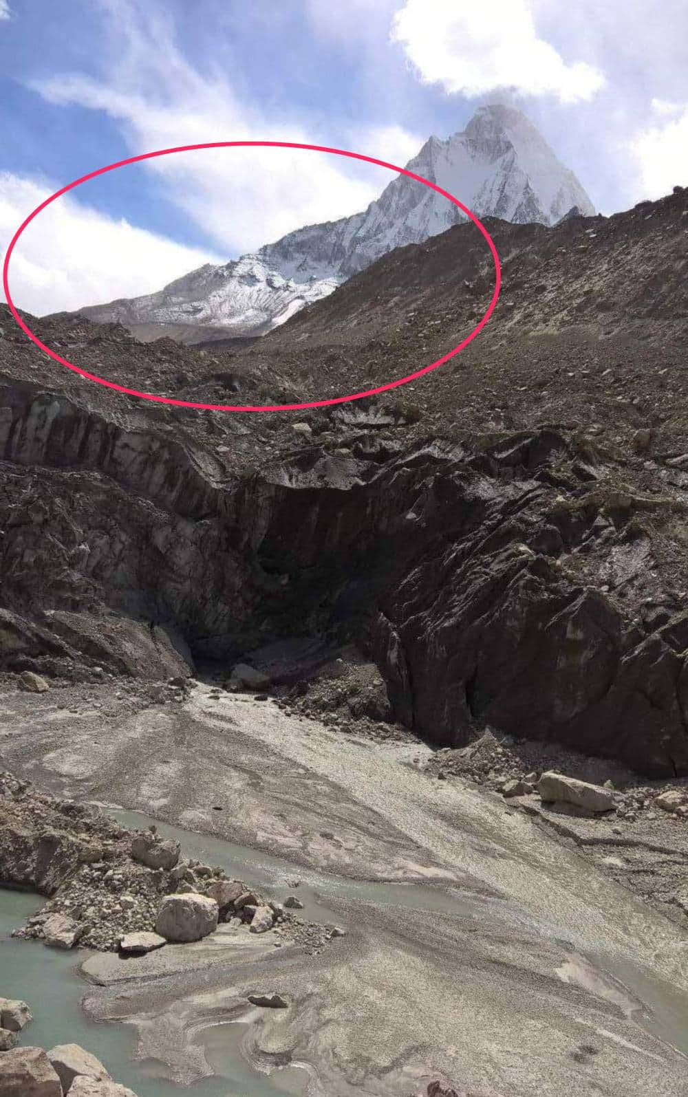 many cracks on gangotri glacier due to heavy rain 