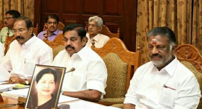 Amma's image before him, Panneerselvam  chairs a 'long' cabinet meeting