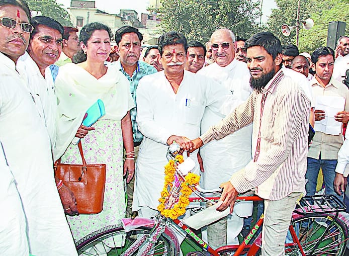 Workers covered bicycle