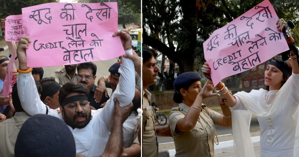 congress councillers protest against chandigarh mayor arun sood of bjp