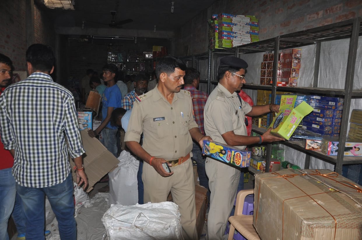 Raid on godown of crackers
