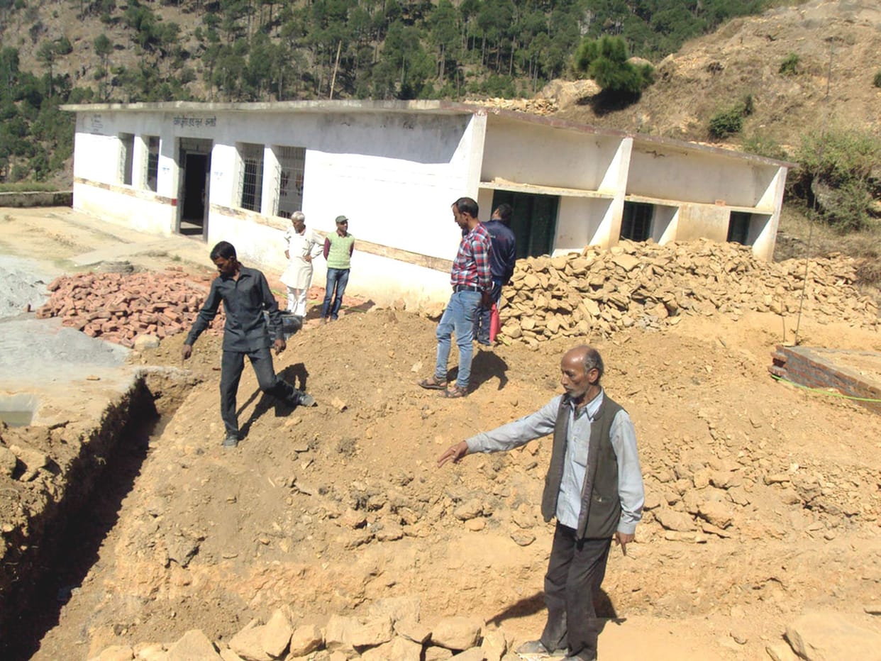 Building on a foundation of rock being cast.