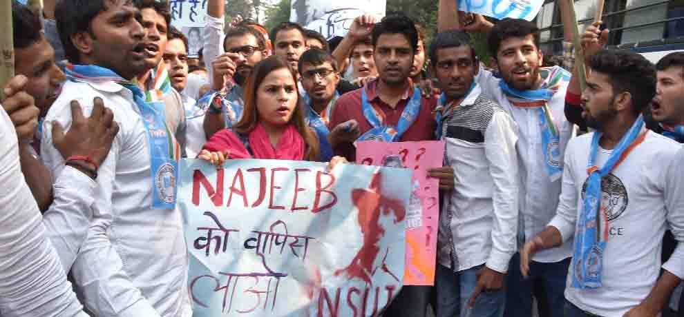 JNU student najib ahmad students protest delhi police