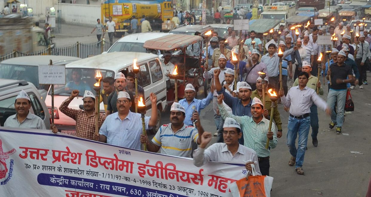 Torch procession out protest.