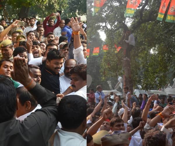 ruckus in front of samajwadi party office in lucknow.