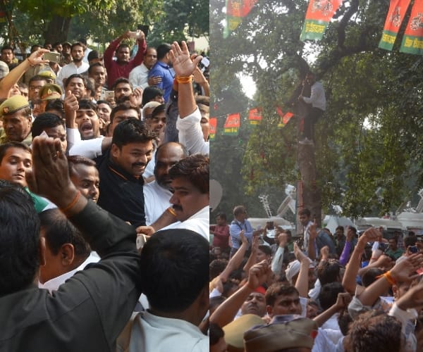 ruckus in front of samajwadi party office in lucknow.