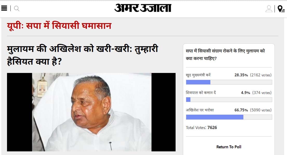  Amar Ujala Poll: Mulayam singh should belief on Akhilesh for possitive results in UP elections