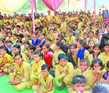 Faces of children having blooming geting pots