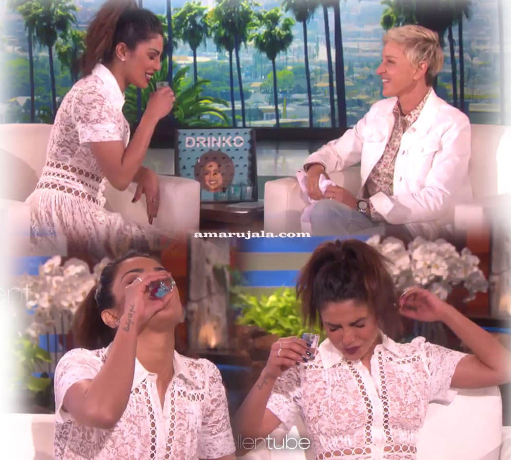 priyanka chopra takes a tequila shot during tv show 