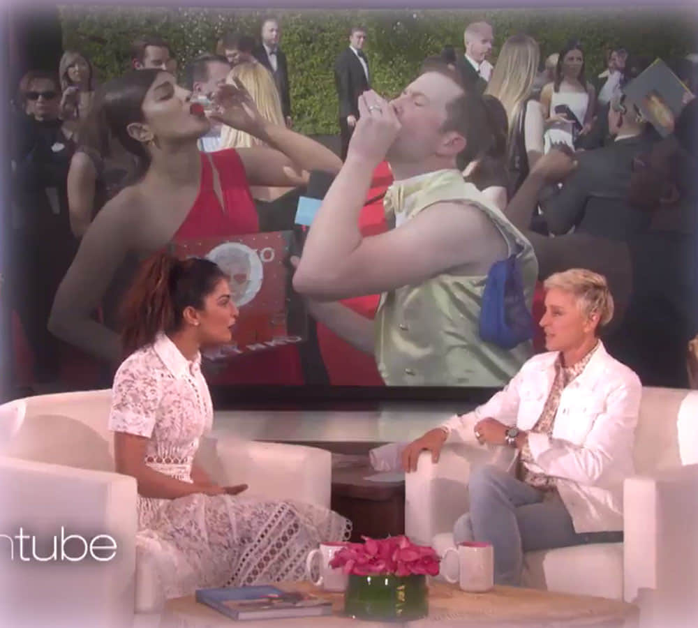 priyanka chopra takes a tequila shot during tv show 