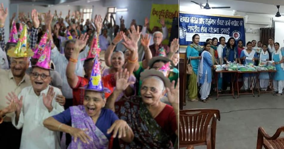 dev samaj college students celebrates diwali with old age home people