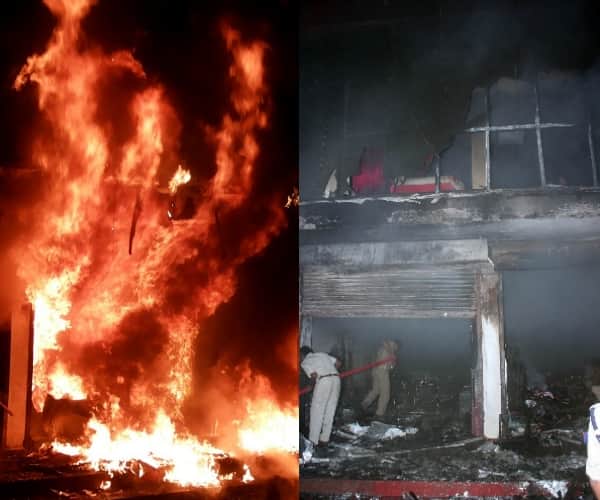 fire in a clothes showroom in lucknow.