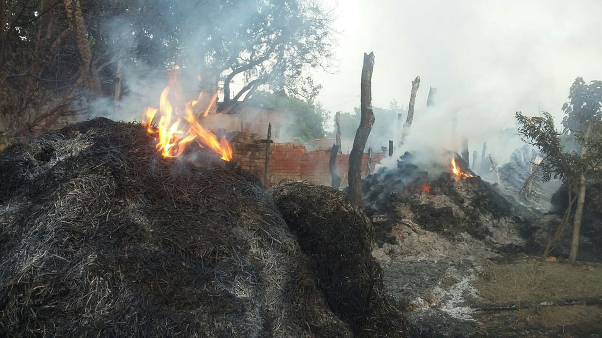three huts caught fire