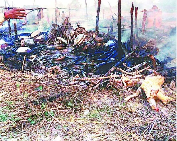 11 huts gutted 