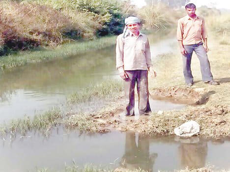 Rjwahe track cut, submerged paddy