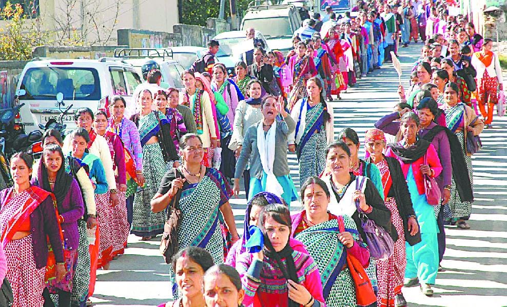 Anganwadi workers march out