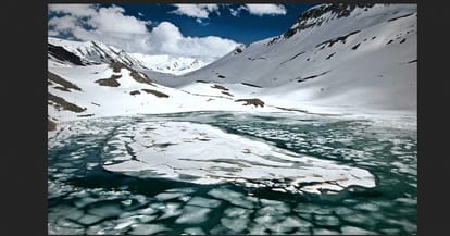 Winter Season Starts in Himachal, Lake Starts to Freeze at Lahaul.