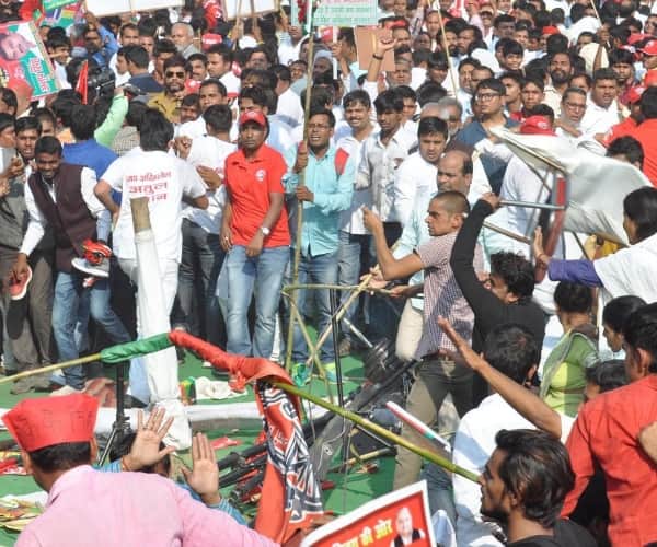 Clash between SP activists in Lucknow.