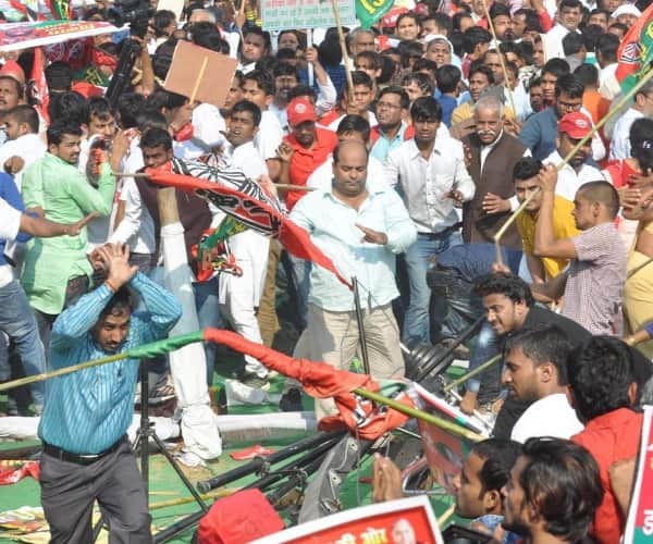Clash between SP activists in Lucknow.