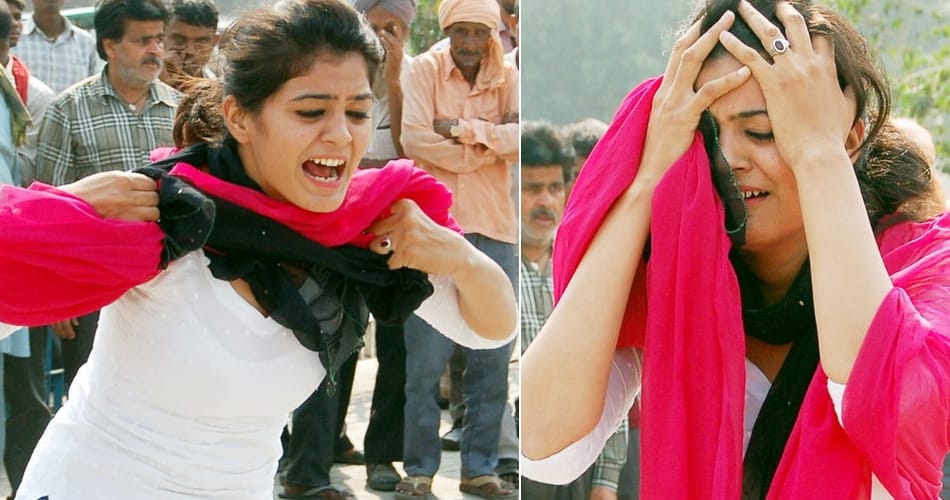 street play by students on road for awareness of legal authority and rights of women