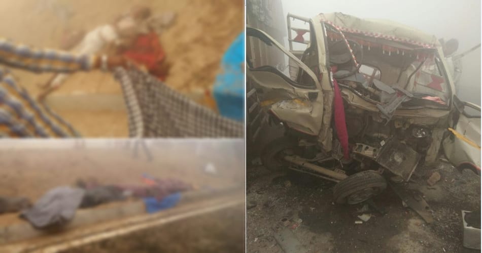 mini tempo suppressed by truck and bus in dabwali of sirsa, people killed