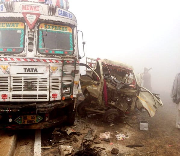 mini tempo suppressed by truck and bus in dabwali of sirsa, people killed