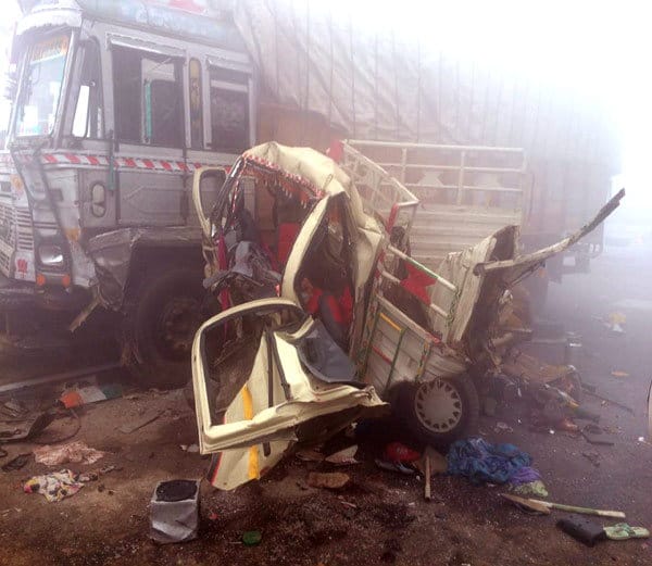 mini tempo suppressed by truck and bus in dabwali of sirsa, people killed