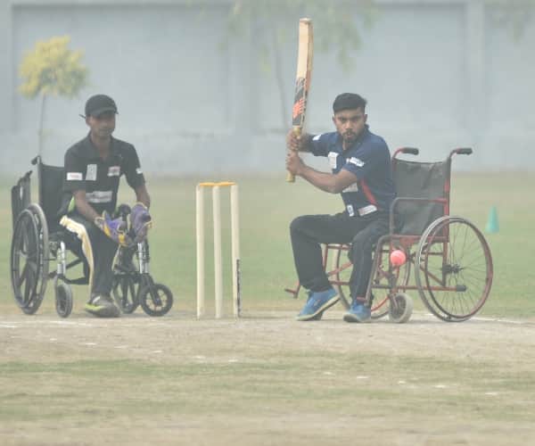 wheel chair cricket in Lucknow.