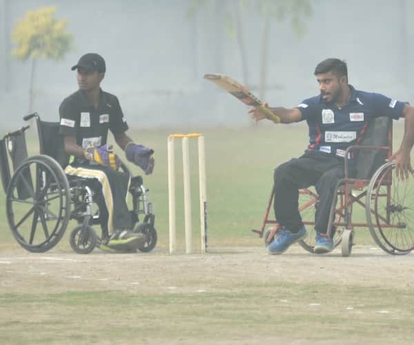 wheel chair cricket in Lucknow.