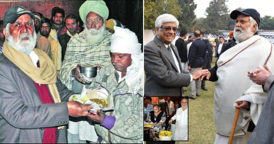 Jagdeesh Lal Ahuja, a philanthropist, serve food among the poor outside the PGI