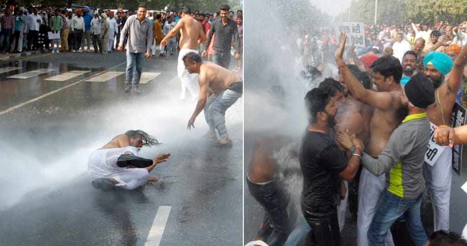 Punjab congress protest outside the cm badal house in chandigarh