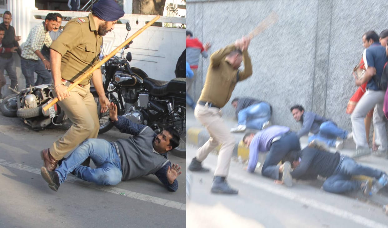 line men khade yuwak pr chala police k danda