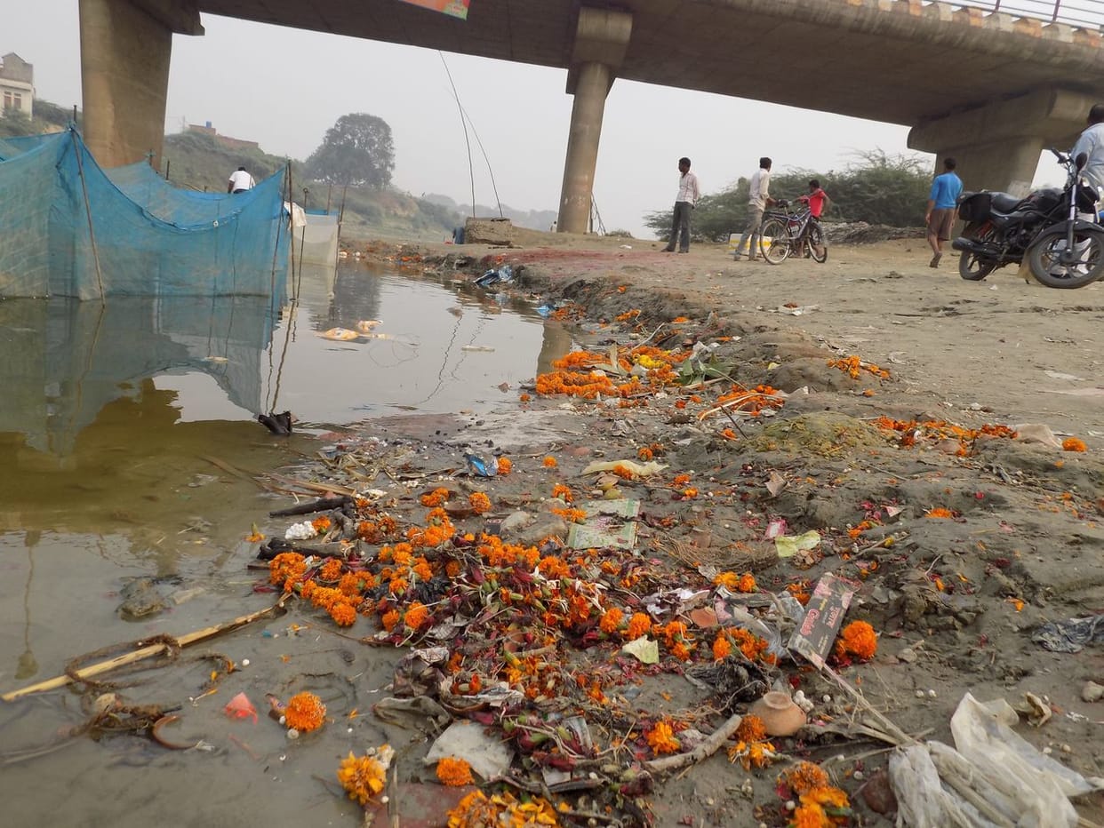 Dirt in the river ponds Chhath Puja