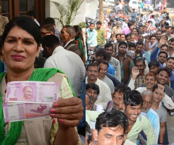 People got new currency notes in Lucknow.