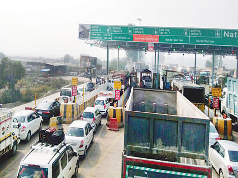 Highway toll plaza was jammed in the back of