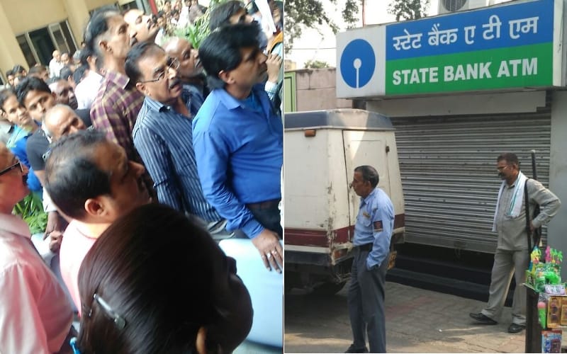 rush for atm and bank in lucknow