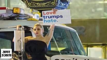 US: lady gaga Protest against Donald Trump outside trump tower 