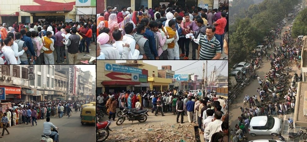 Serpentine queues outside a bank in Delhi ncr area