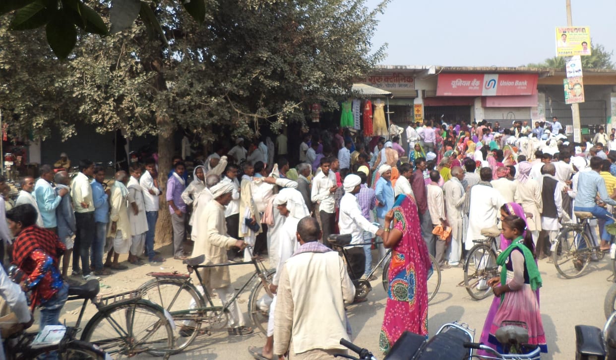 A long queue at the ATM off banks